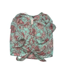 Roz & Ali Sea Glass Pink Seashell Print Tie Front Blouse 1X NWT
